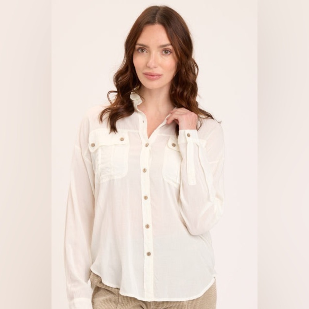 XCVI Cream Button-Front Utility Shirt